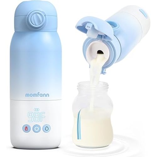 Portable Bottle Warmer for Travel, Dual Heating Modes Baby Milk Warmer On The Go for Breastmilk, Water and Formula, Precise Temperature Control with 5 Levels, Long-Lasting Battery (Blue)