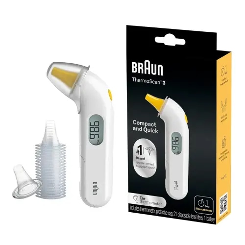 Braun ThermoScan 3 Ear Thermometer, Fast 1 Second Measurement, Audio Fever Indicator, Digital Display, Baby and Infant Friendly, No. 1 Brand Recommended by Pediatricians, FSA and HSA Eligible