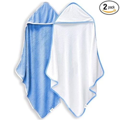 2 Pack Baby Bath Towel - Rayon Made from Bamboo, Ultra Soft Hooded Towels for Babies,Toddler,Infant - Newborn Essential -Perfect Baby Registry Gifts for Boy Girl (White and Navy Blue, 30 x 30 Inch)
