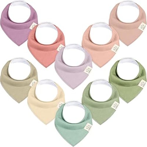 10-Pack Organic Baby Bandana Bibs - Organic Cotton Bandana Bibs for Boys, Girls - Super Absorbent Bandana Drool Bibs - Teething Bibs - Baby Bibs for Infant, Toddler (Cupcake)