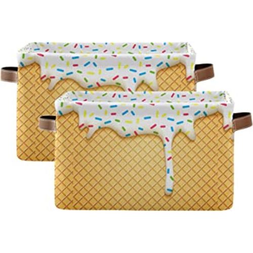 Ice Cream Cone Storage Bin - Large Canvas Bin, 15x11x9.5inch, 2 Pack