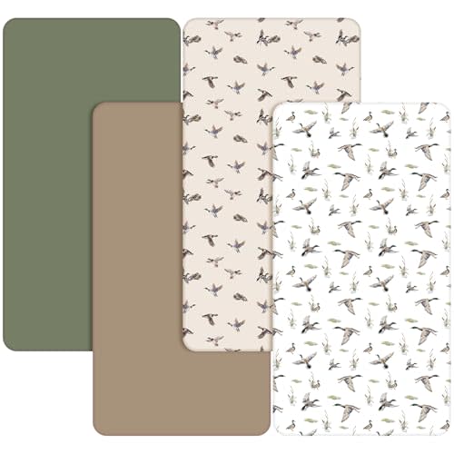 CroBlissful 4 Pack Mallard Duck Baby Crib Fitted Sheet 52'' x 28'' Duck Hunting Stretchy Neutral Fitted Crib Mattress Sheet Mallard Baby Bedding for Standard Mattress Gift Set