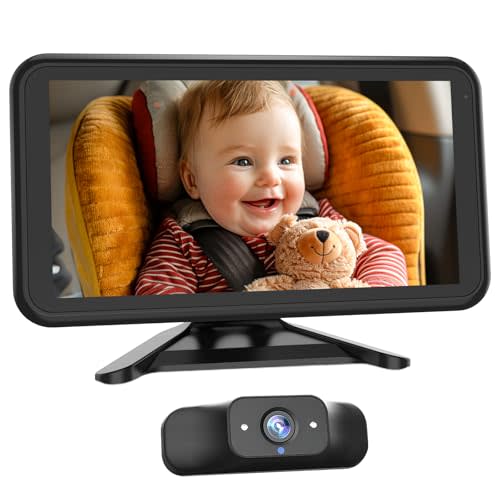 Babyvue Baby Car Mirror Camera for 2 Kids with IR Night Vision, 3X Zoom Car Camera for Baby 1080P HD Images 360Rotating Adjustable Car Seat Camera for Baby Rear Facing BV1