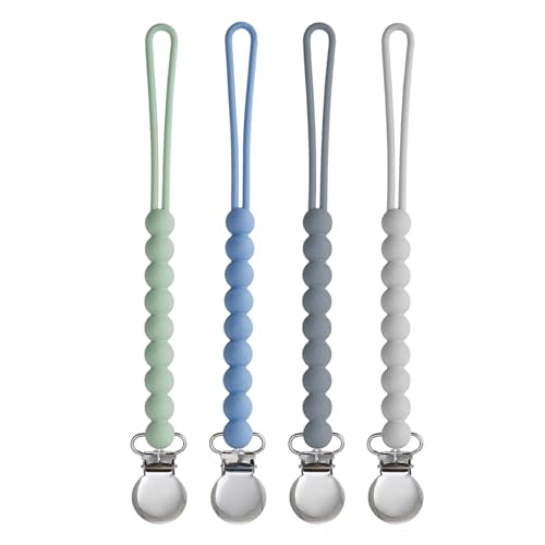 Pacifier Clip for Boys Girls - MORIBOX 4 Pack Paci Clip Soothie Baby Binky Holder for Shower Gift Birthday (Grey+Dgrey+Blue+Sage)