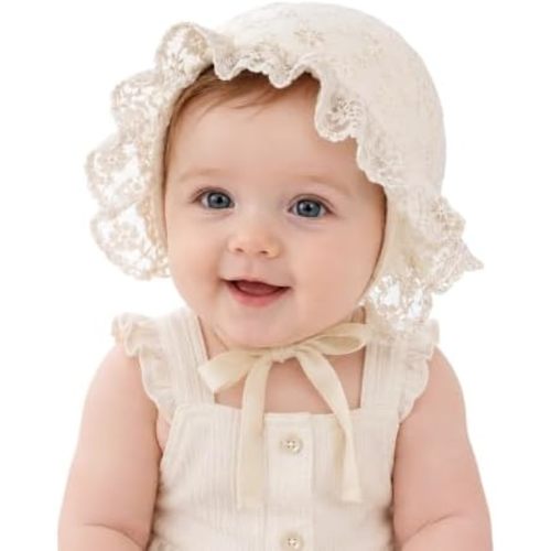 Newborn-Baby-Girl-Soft-Bonnet-Cap Lace-Princess-Christening-Beanie Sun-Hat