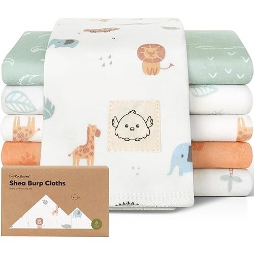 Organic Burp Cloths Baby Boy, Girl - 6-Pack Large Cotton Burping Cloths for Babies, Spit Up Rags, Super Absorbent, Ultra Soft Newborn Rag, Gender Neutral, Machine Washable, Durable (Wilderness)