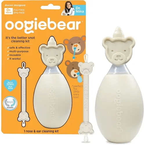 oogiebear BearPair Silicone Bulb Baby Nasal Aspirator and Ear & Nose Syringe, Safely Sucks Snot and Removes Mucus, Cleanable and Reusable, Grey