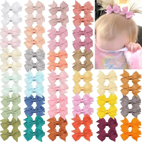 CÉLLOT Hair Clips for Baby Girls - 60 Tiny 2" Fully Covered Bows Barrettes for Infants and Toddlers