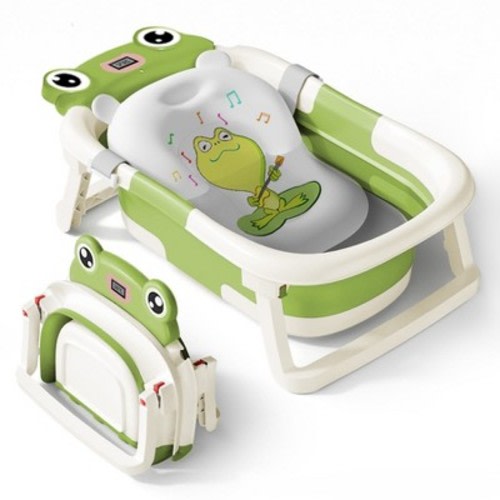 BabyBond Collapsible Baby Bathtub for Infants and Toddlers with Thermometer& 1 Soft Floating Cushion Portable Travel Baby Tub, Green