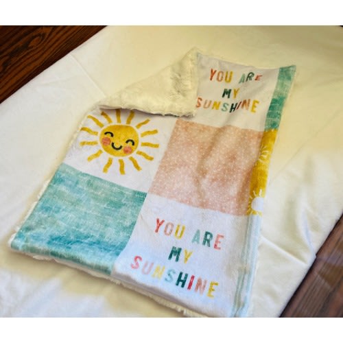 You Are My Sunshine handmade baby lovey security blanket, gender reveal gift, shower gift, new mom present - Gender Neutral Baby Shower Gift