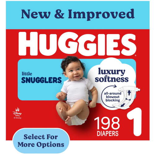 Huggies Little Snugglers Fragrance Free Baby Diapers, Size 1 (8-14 lbs), 198 Count, Hypoallergenic