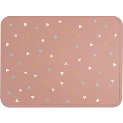 Simple Modern Silicone Placemat for Baby, Toddlers, Kids | Non-Slip Baby Eating Table Food Mat for Restaurants and Dining Table | Piper Collection | Hearts on Pink