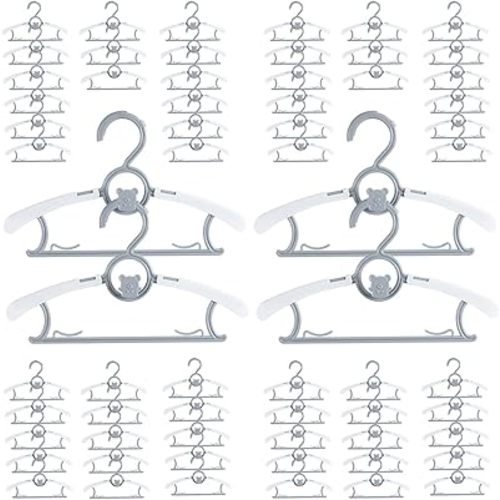 60 Pack Baby Hangers for Closet - Plastic, Kids, Space Saving, Non Slip, Extendable, Heavy Duty, Grey