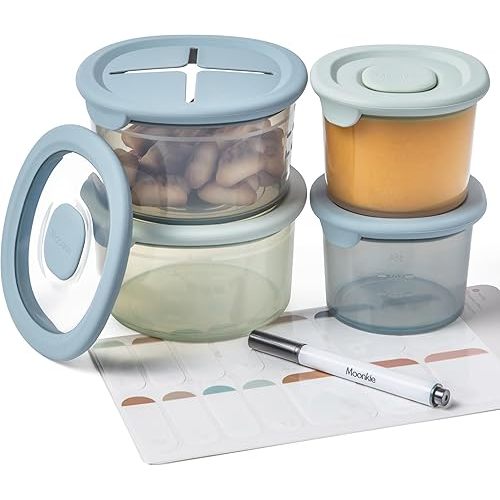 Moonkie Silicone Baby Food Containers | 8oz/4 oz Baby Food Storage Jars with Airtight Lids | Reusable Baby Food Jars, Freezer,Microwave and Dishwasher Safe, Perfect for Infant & Toddler