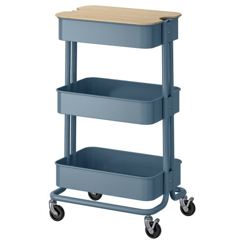 RÅSKOG / NORRÅVA Trolley with lid - grey-blue 35x45x77 cm
