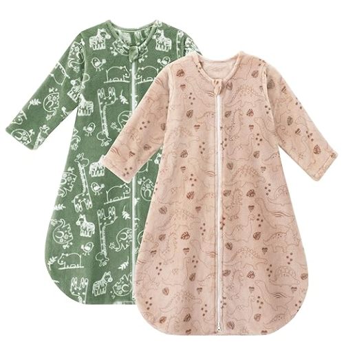 Yoofoss Long Sleeve Fleece Baby Sleep Sack 0-6 Months, 2 Pack TOG 1.5 Baby Wearable Blanket with 2-Way Zipper, Toddler Sleeping Sack, Soft Warm