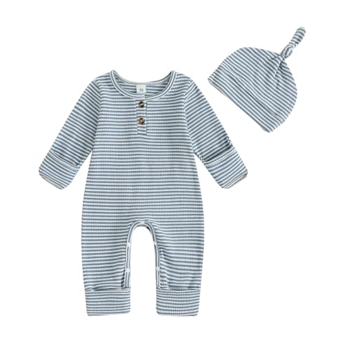 Infant Boys Fall Clothes i'm New Here Newborn Romper Hat Knit Long Sleeve Bodysuit Jumpsuit Baby Going Home Outfit