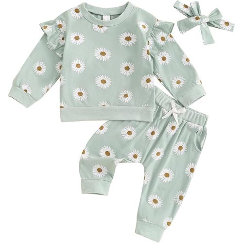 Infant Baby Girl Clothes Set Sweatshirts Tops Pants Toddler Girl Outfits - 0-6 Months - I-green