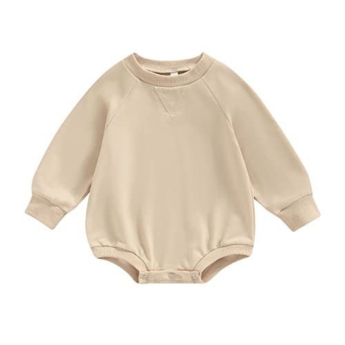Kutersbabi Toddler Baby Boy Girl Bubble Romper Infant Oversized Plain Long Sleeve Crewneck Sweatshirt Bodysuit Cute Clothes