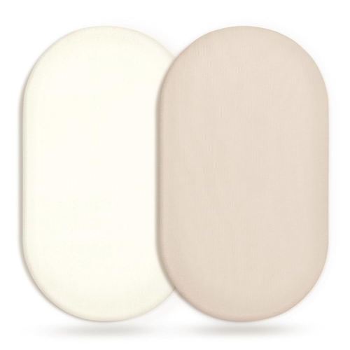 GRSSDER Stretchy Ultra Soft Fitted Bassinet Sheet 2 Pack, Universal Fit for Bassinets Baby Cradle Moses Basket Oval Rectangle Mattress Safe and Snug, Jersey Bassinet Sheets for Girls, Cream/Beige
