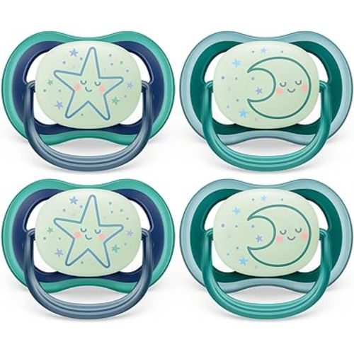 Philips Avent Ultra Air Pacifier - 4 x Light, Breathable Glow-in-The-Dark Baby Pacifiers for Babies Aged 6-18 Months, BPA Free with Sterilizer Carry Case, SCF376/08