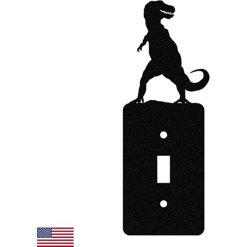 American Steel Light Switch Cover Plate, Dinosaur Decor Outlet Cover, Tyrannosaurus T-Rex, Single Toggle (Black), MADE IN USA
