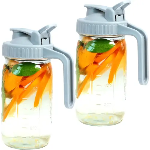 Glass Mason Jar Pitcher 32 Oz Wide Mouth With Pour Spout 1 QuartAirtight Sun Tea Jar Breast Milk Fridge Pitcher Leak Proof For Cold Brew, Iced Tea, Beverage