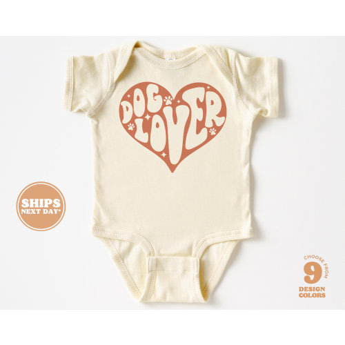 Baby Bodysuit - Dog Lover Bodysuit - Cute Retro Natural Baby Bodysuit #5588-C