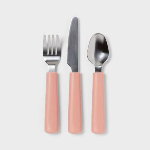 Kids' 3pc Stainless Steel Flatware Set Pink - Pillowfort™: Bpa-free Utensils, Dishwasher-safe, Modern Design
