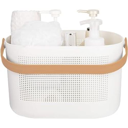 UUJOLY Plastic Storage Baskets with Handles, Shower Caddy Shelf Organizers Basket for Bathroom, Kitchen, Dorm Room, Yellow