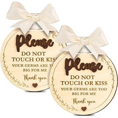 Please Do Not Touch Or Kiss Baby Sign - 2 Pack Dont Touch Baby Sign For Car Seat Or Stroller Tag, No Touching Baby Signage For Baby Newborn
