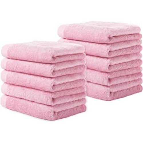 Yoofoss Luxury Washcloths Towel Set 10 Pack Baby Wash Cloth for Bathroom-Hotel-Spa-Kitchen Multi-Purpose Fingertip Towels and Face Cloths 10'' x 10'' - Pink