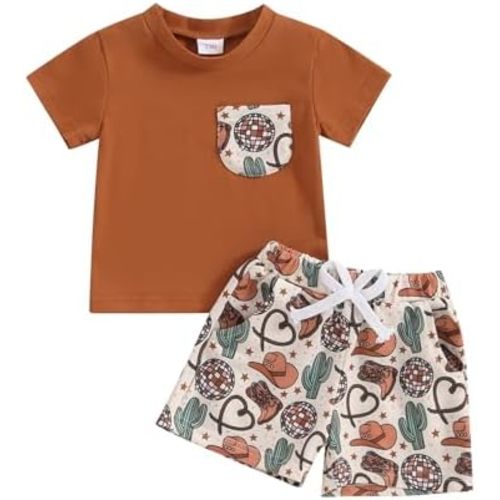 Western Baby Boy Clothes Letter Cow Print Short Sleeve T-Shirt Casual Shorts Set Toddler Summer Clothes Cowboy Outfit