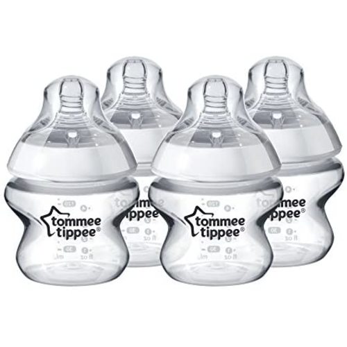 Tommee Tippee Closer to Nature Baby Bottle, Anti-Colic, Breast-like Nipple, BPA-Free - Extra Slow Flow, 5 Ounce (4 Count), Translucent (522568)