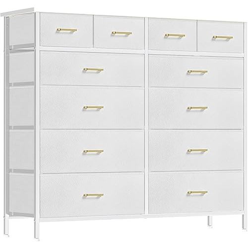 VASICAR Chest of Drawers for Bedroom with 12 Deep Drawers Tall Fabric Dresser, Storage Cabinet for Closet, Nursery, Bedside, Living Room, Entryway, Hallway (White)