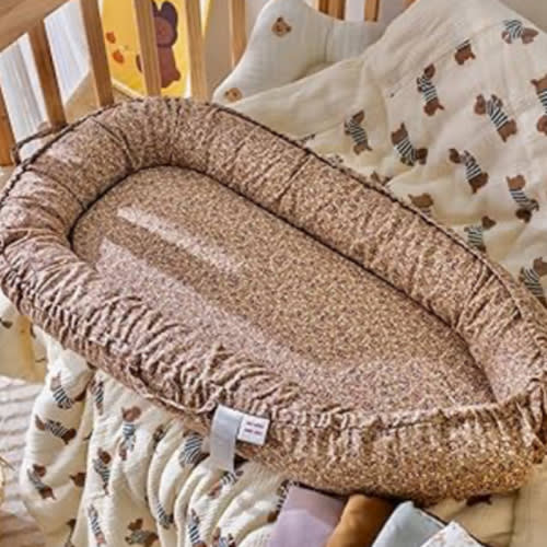 Infant Lounger, Baby Nest Cover for Baby Girls & Boys, Newborn Essentials for Baby 0-18+ Months, 100% Cotton Breathable, Portable Travel Bed (Brown Blossom_, Cotton_Muslin)