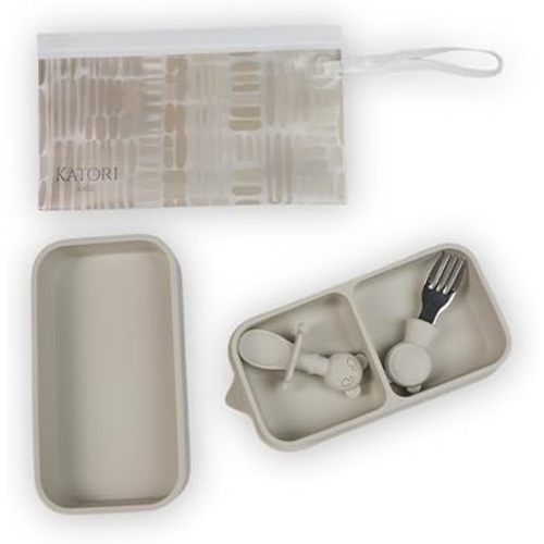 KATORI KIDS Suction Plate for Baby To Go | 5pc Travel Silicone Baby Plate Feeding Set with Travel Bag | Toddler Plate | Baby Travel Essential | Baby Bowl | Platos para Bebes (Boho Creme)