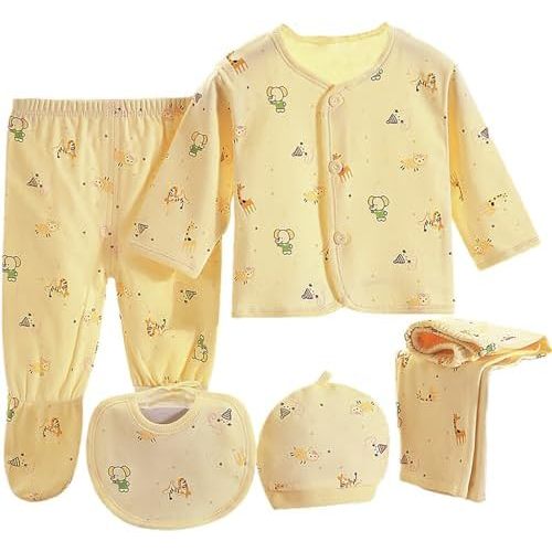 FITFIFTH POD Unisex Baby Clothes 5 Piece Layette Sets Cotton Newborn Clothes Gift Set For 0-3 Months