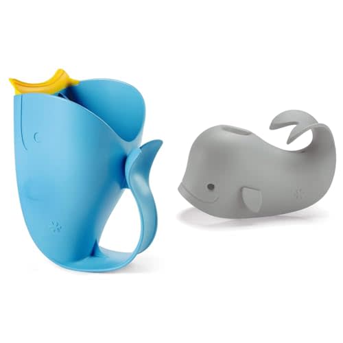 Skip Hop Baby Bath Rinse Cup, Moby Tear-Free Waterfall Rinser, Blue & Baby Bath Spout Cover, Universal Fit, Moby, Grey