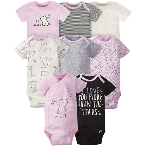 Gerber Baby Girls 8-Pack Short Sleeve Onesies Bodysuits and Toddler T-Shirt Set, Castle, Newborn US