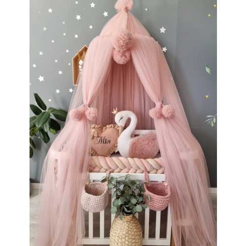 Blush Princess canopy, Baby bed curtains, Hanging Ceiling crib baldachine, pink play tent, Nursery girl room decor, crib decor net