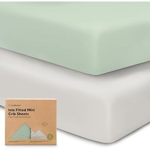 Pack and Play Sheets Fitted - 2-Pack Mini Crib Sheets for Pack N Play Mattress, Soft & Cozy, Neutral Toddler Playard Bedding, Snug Fitted Mini Baby Crib Mattress Cover Set for Boys, Girls (Sage)