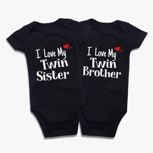 DEFAHN Funny Twins Baby Bodysuits Boys Girls Rompers 2 Pack Twin Matching Clothes Outfits for Newborn Infant