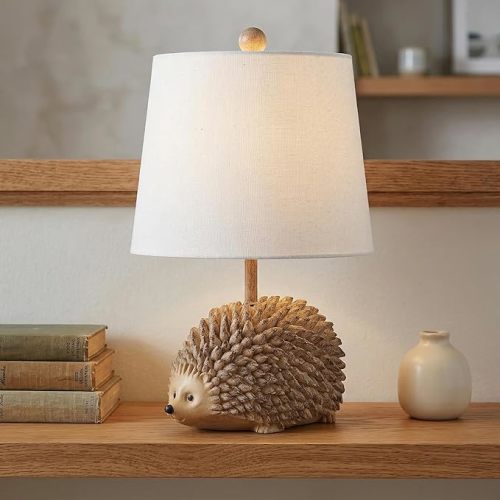 Hedgehog Table Lamp, Farmhouse Rustic Resin Animal Accent Lamp for Bedroom, Living Room, Nursery or Office.Decorative Bedside Lamp with Woodland Design, Small Cute Ambient Gift for Kids Teens Women