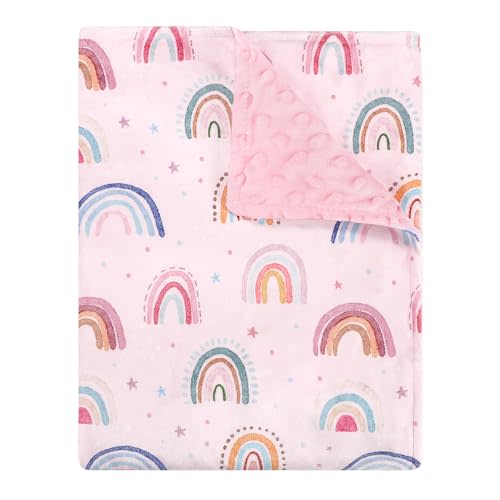 Super Soft Minky Toddler Blanket 30x40 Inches, Double Layer, Dotted Backing, Floral Baby Crib Blanket for Nursery, Car Seat, Pet, Rainbow