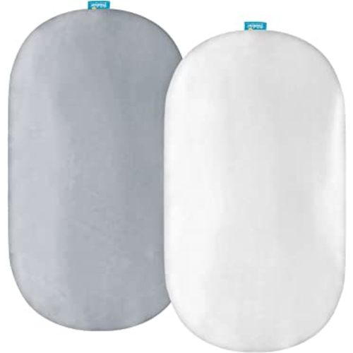 Satin Bassinet Sheets Fit for Rectangle, Hourglass, Oval Bassinet Mattress, 2 Pack, Great Protect for Baby Hair and Skin, Ultra Soft Satin Cradle or Bassinet Sheets, White & Grey