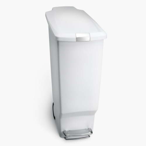 simplehuman 40 Liter / 10.6 Gallon Slim Kitchen Step Trash Can With Secure Slide Lock, White Plastic