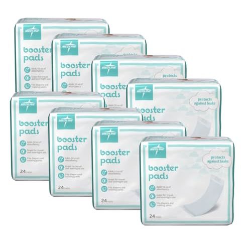 Medline Booster Pads with Adhesive, 192 Count, Baby Diaper Doubler for Overnight Use to Help Eliminate Leaks