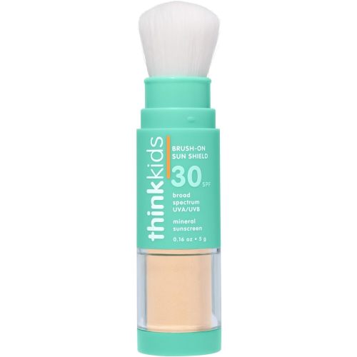 Thinkkids Brush-On Sun Shield Powder Sunscreen, 0.16 oz, Broad-Spectrum UVA/UVB Face & Body SPF 30 Sunscreen with Minerals, Non-Nano Zinc Oxide, 24.5%, Vitamin E & Ceramides, For Kids & Babies