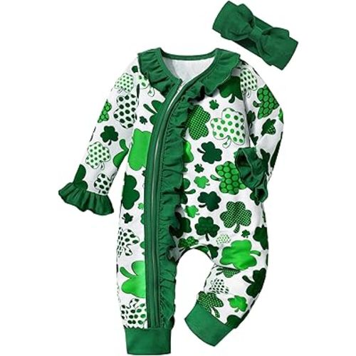 Infant Newborn Baby Girl Clothes Onesies for Baby Girl Long Sleeve Ruffle Baby Clothes with Headband